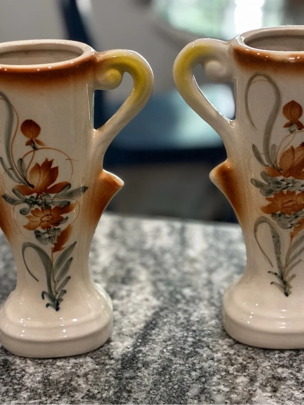 Pair of Vintage Hull pottery double handled vases